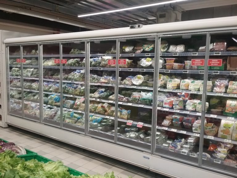 Murale refrigerato con porte per supermercato